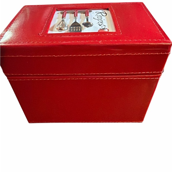 C.R. Gibson Red Faux Leather Recipe Box with 3D Kitchen Tools & Cards - Picture 2 of 4